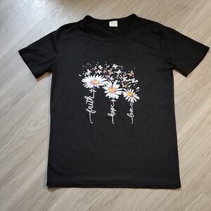 Black T-Shirt with Daisy Print